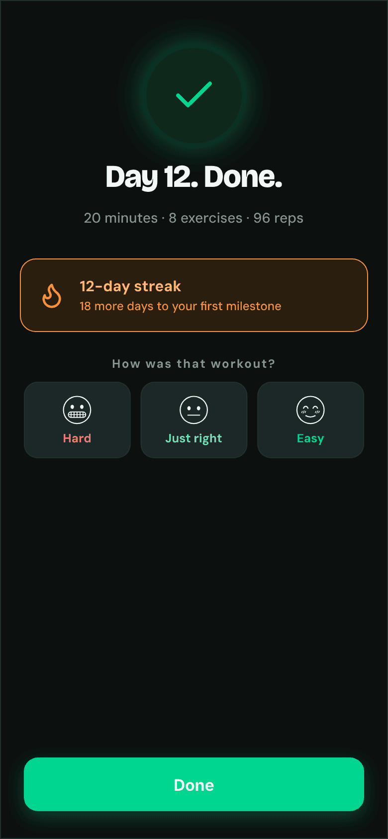 Workout complete summary