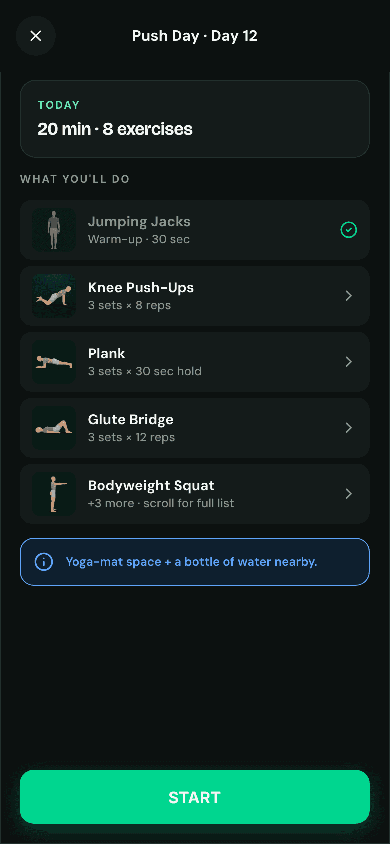 Push day workout overview
