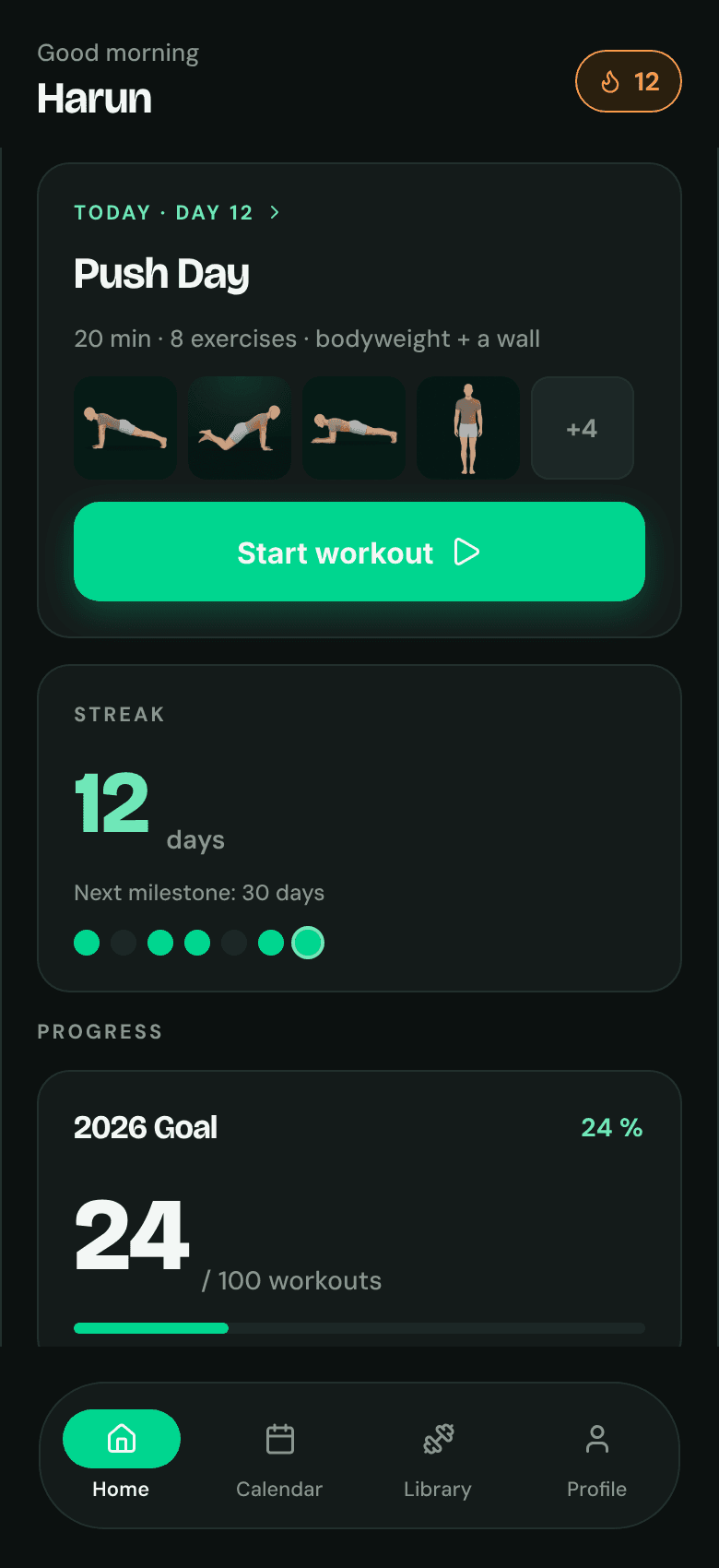Simple Gym home screen