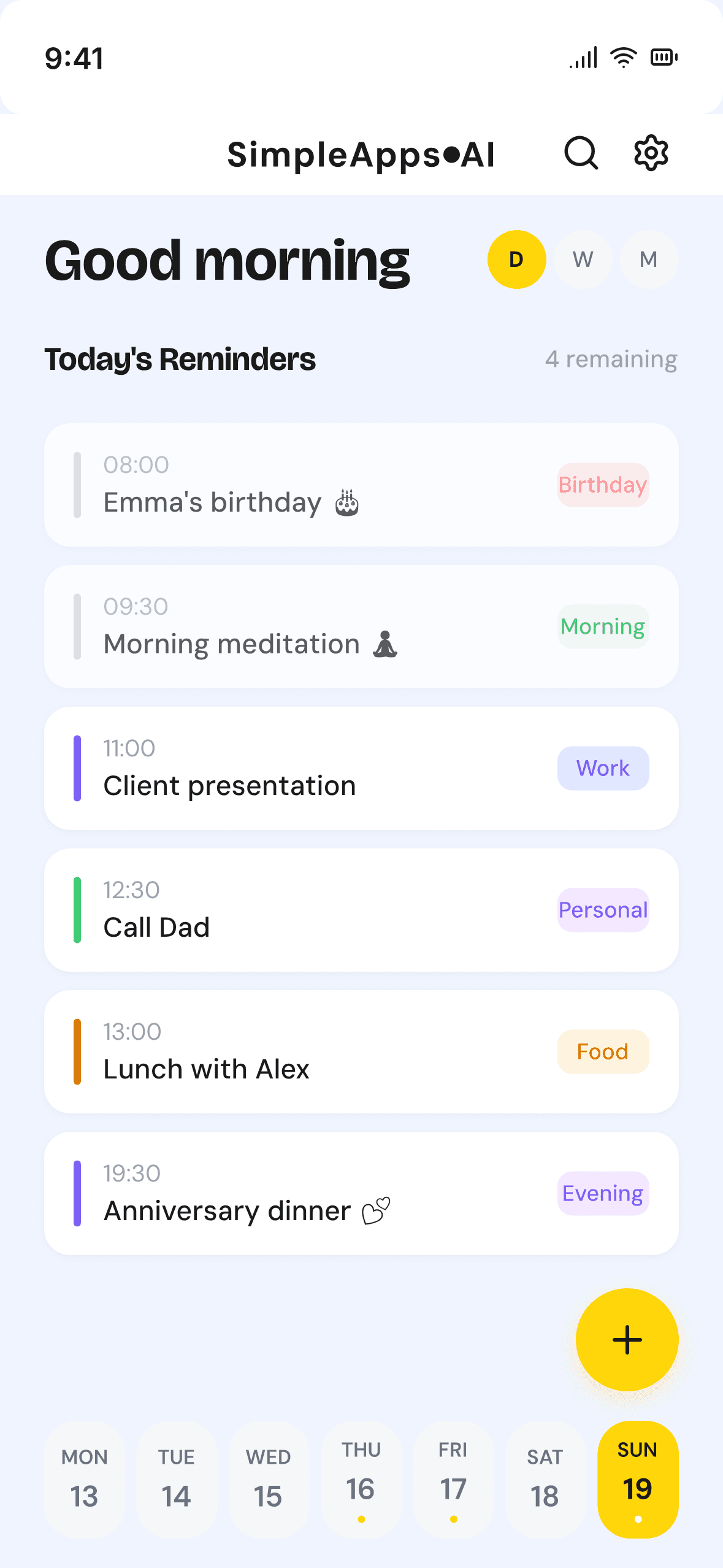 Reminder home screen