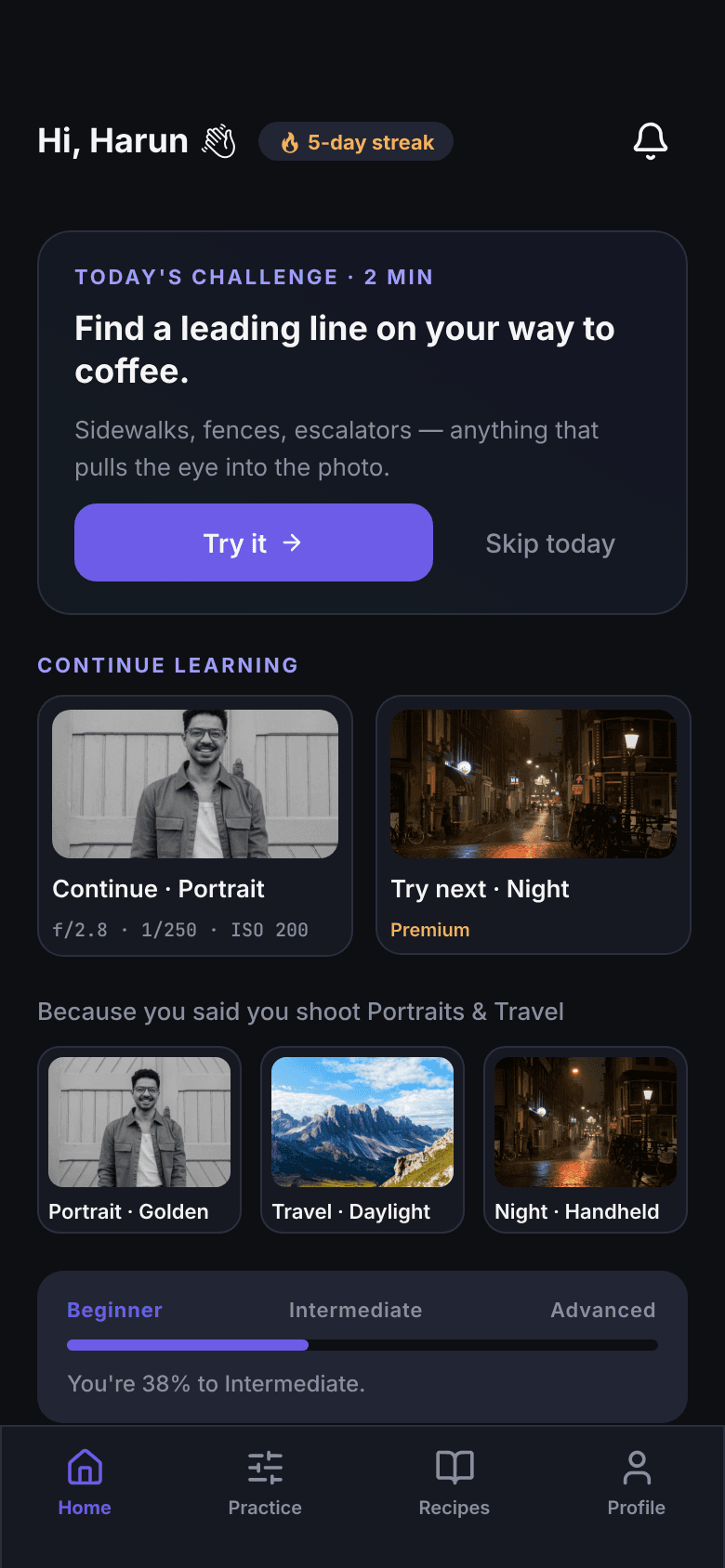 Simple Photographer 101 home dashboard