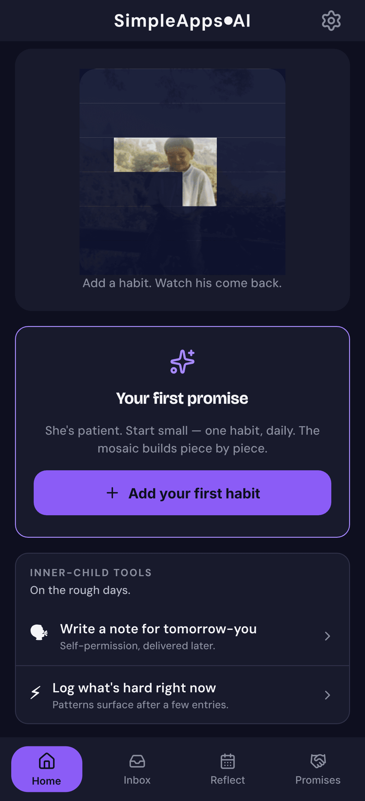Simple Habit Tracker home screen