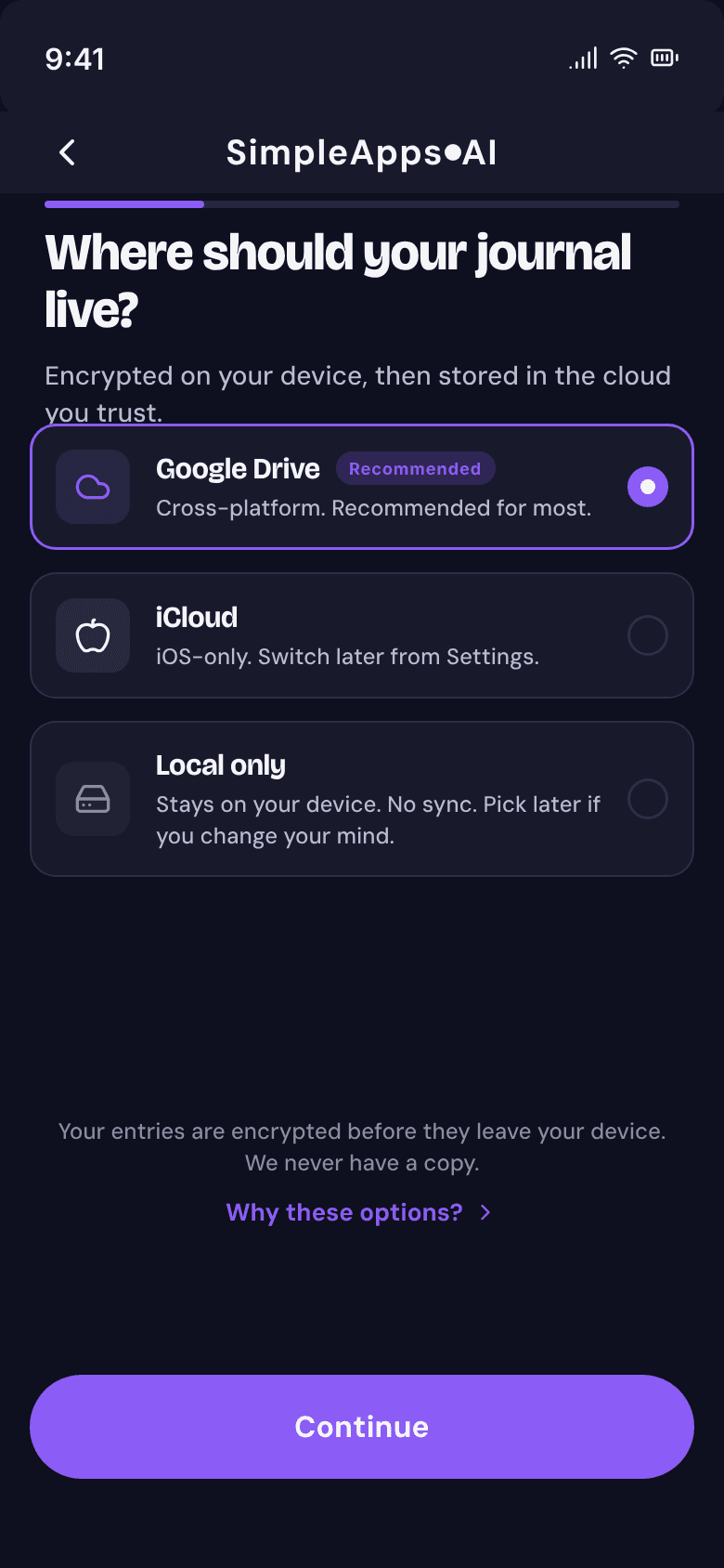 Choose where your encrypted journal is stored