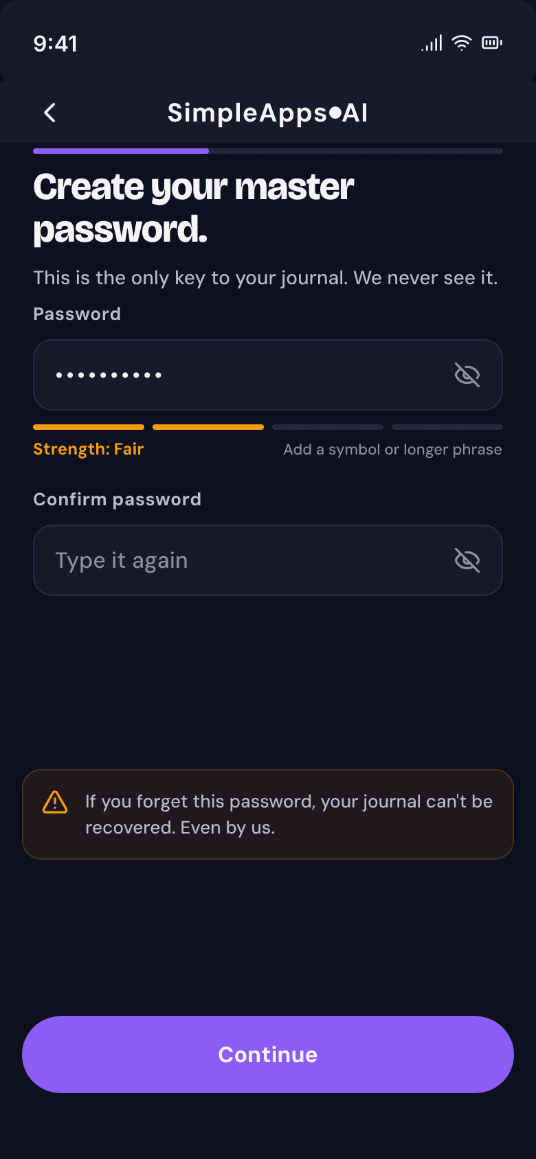 Master-password encryption setup